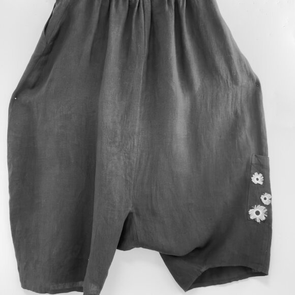 Black Linen Top and Harem Pants Set with White Print & Embroidery New XL or sz 3 - Picture 8 of 16